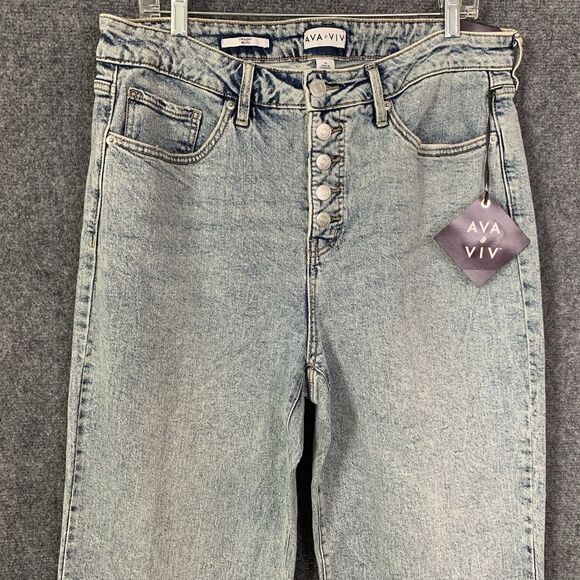 AVA & VIV Stone Wash Button Fly Ankle Jeans Sz 16 NWT Straight Leg Cuffs Hi-rise - Picture 2 of 14